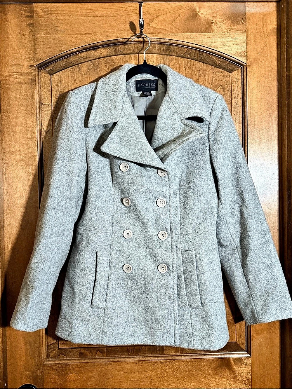 Express Double-Breasted Wool Coat in Gray Size M 9/10